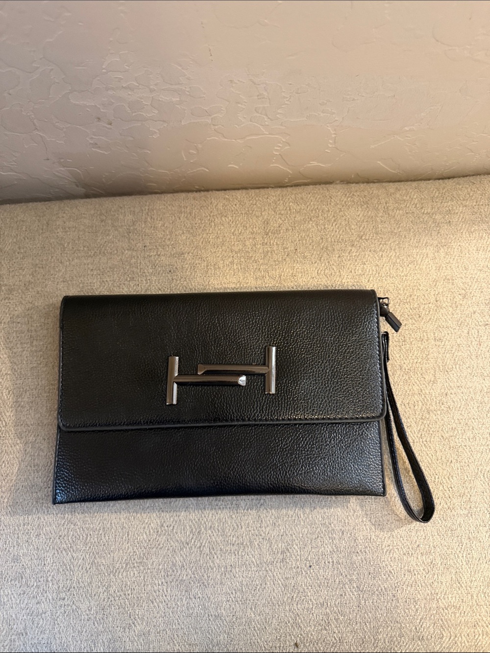 Black Wristlet Clutch with Metal Accent